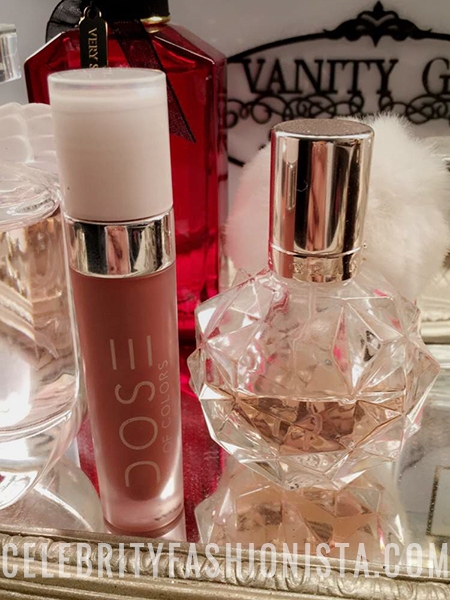 Scheana Marie, Dose of Colors Matte Liquid Lipstick in Truffle and Ari By Ariana Grande Eau De Parfum Spray (Snapchat, Jan 31 2017)