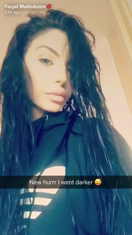 Faryal Makhdoom wears the Adidas Originals Logo Hoodie while showing off her new darker hair in a Snapchat posted on July 27, 2017.