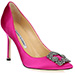 Manolo Blahnik Hangisi 105 Satin Pumps in Fuchsia as worn by Faryal Makhdoom